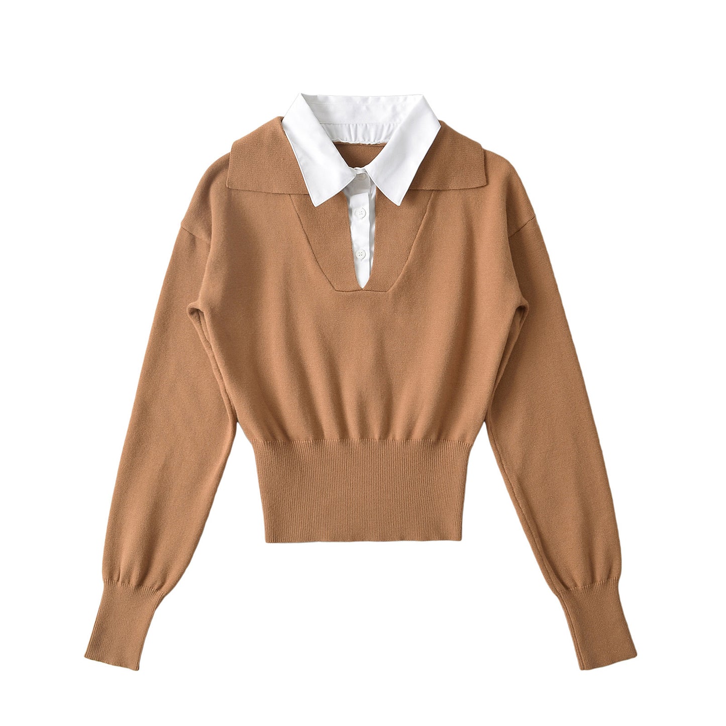 Dame cropped pullover med integreret skjortekrave og moderne design Stilla