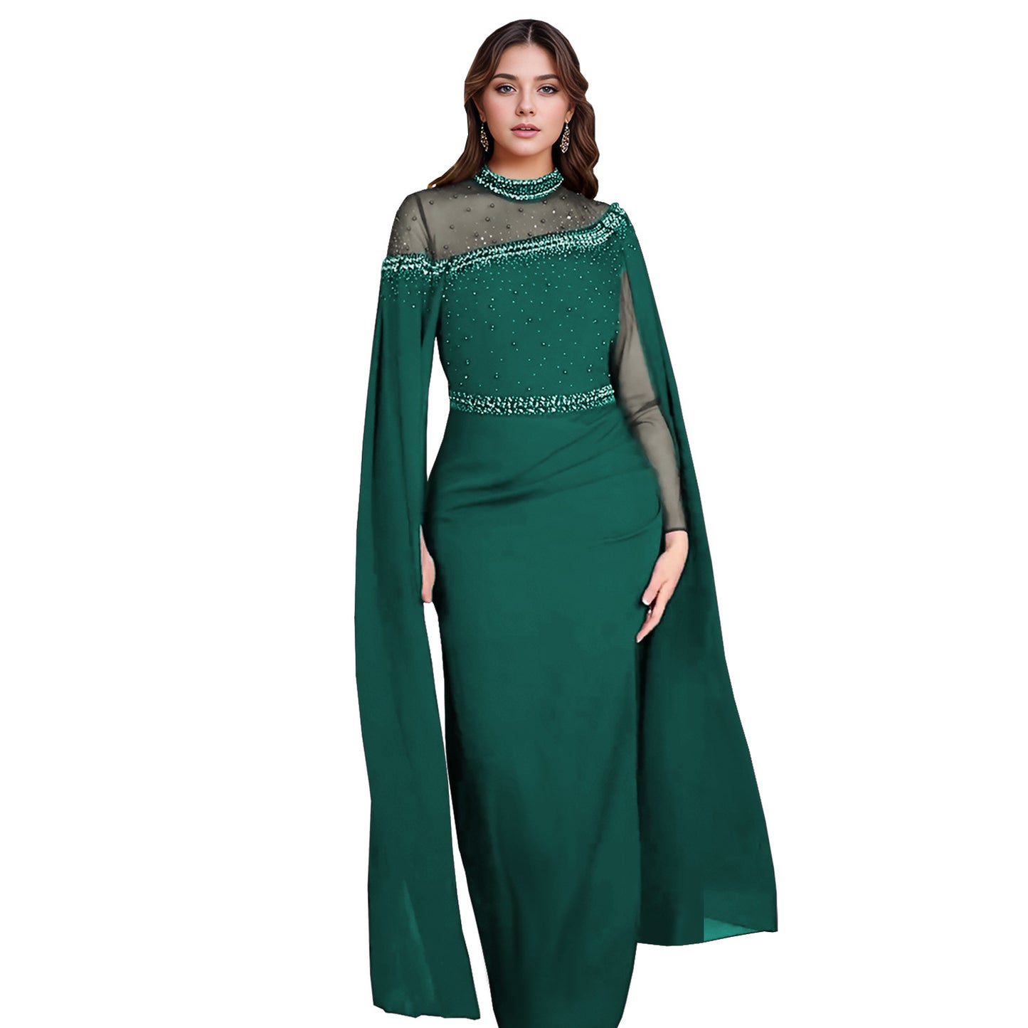 Dame Elegant aftenkjole med gennemsigtigt overmateriale og glitrende strassudsmykninger Stilla