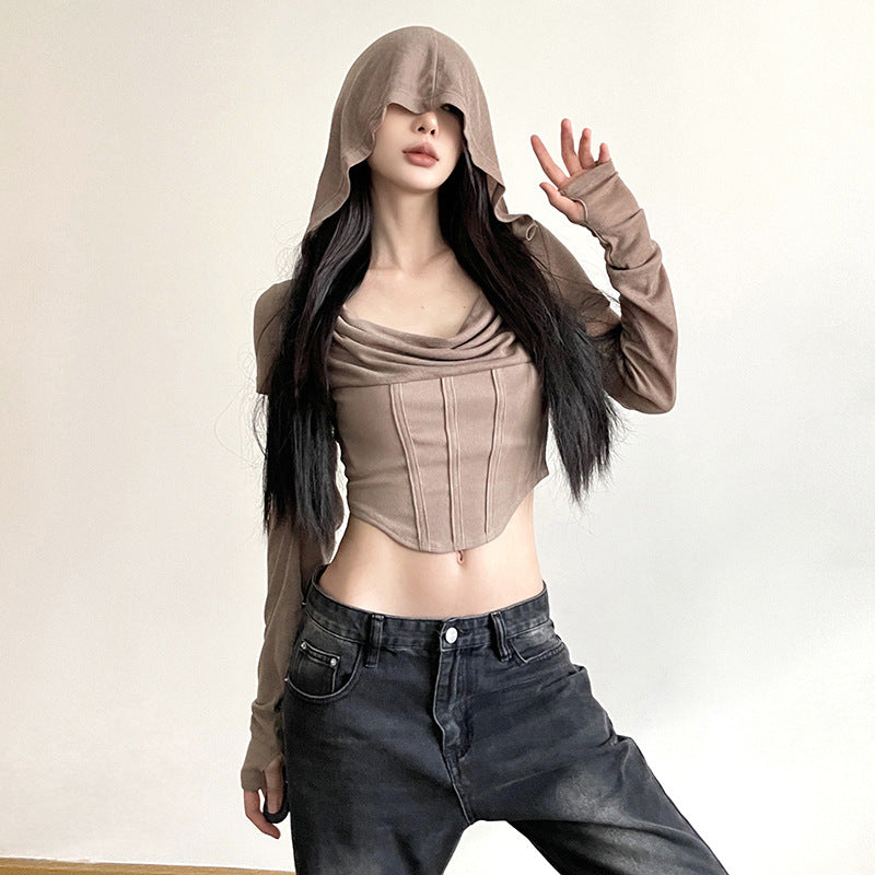 Dame Cropped Hoodie med innovativt ærmedesign Stilla