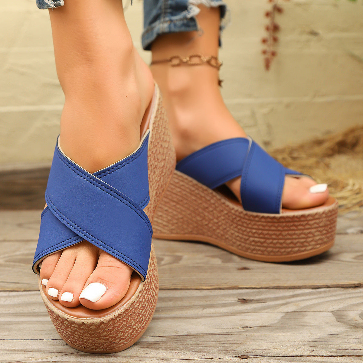 Dame Wedge-sandaler med crossover remme og skridsikker sål Stilla