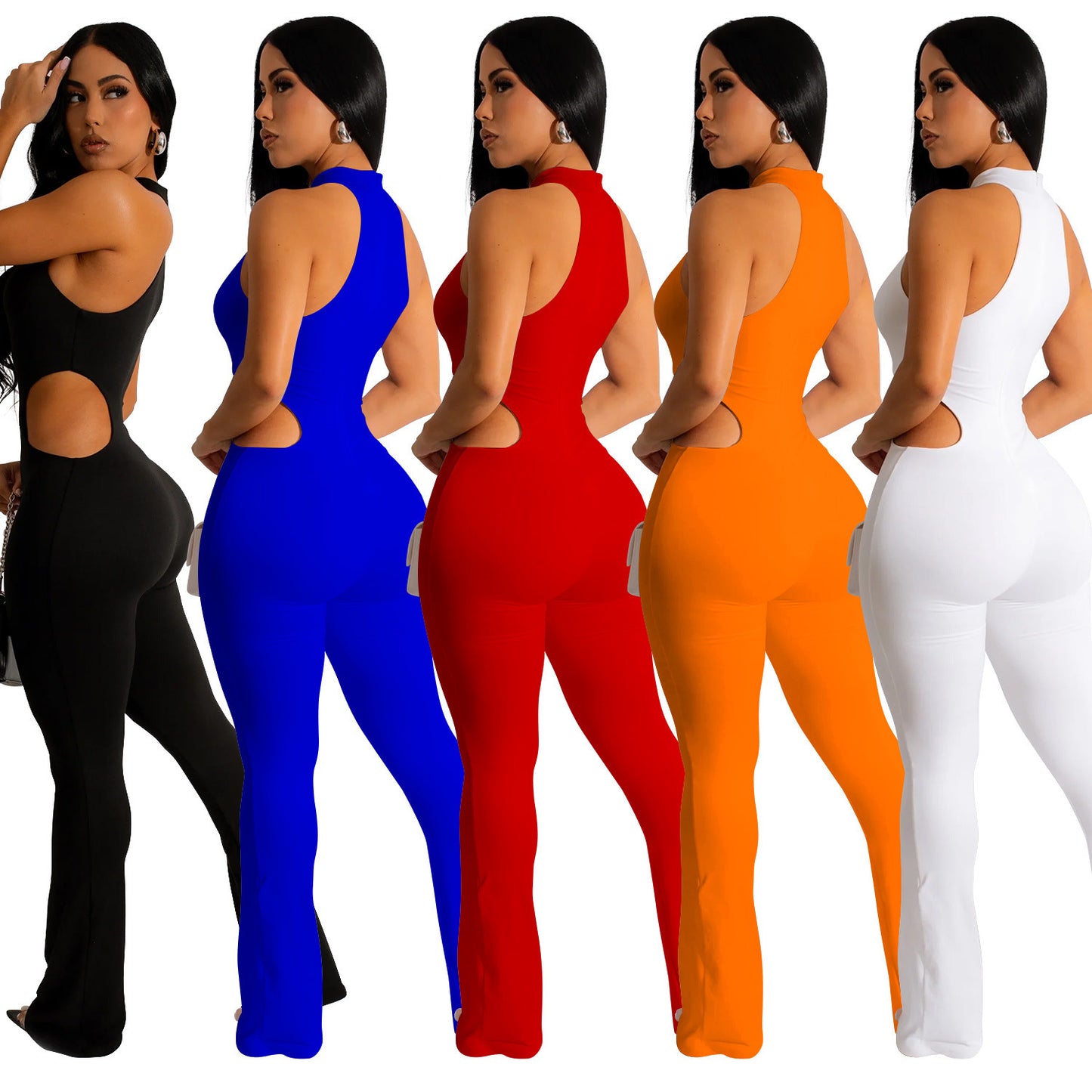 Dame Figurtilpasset Cut-Out Jumpsuit med høj krave og sideløbende udskæringer Stilla