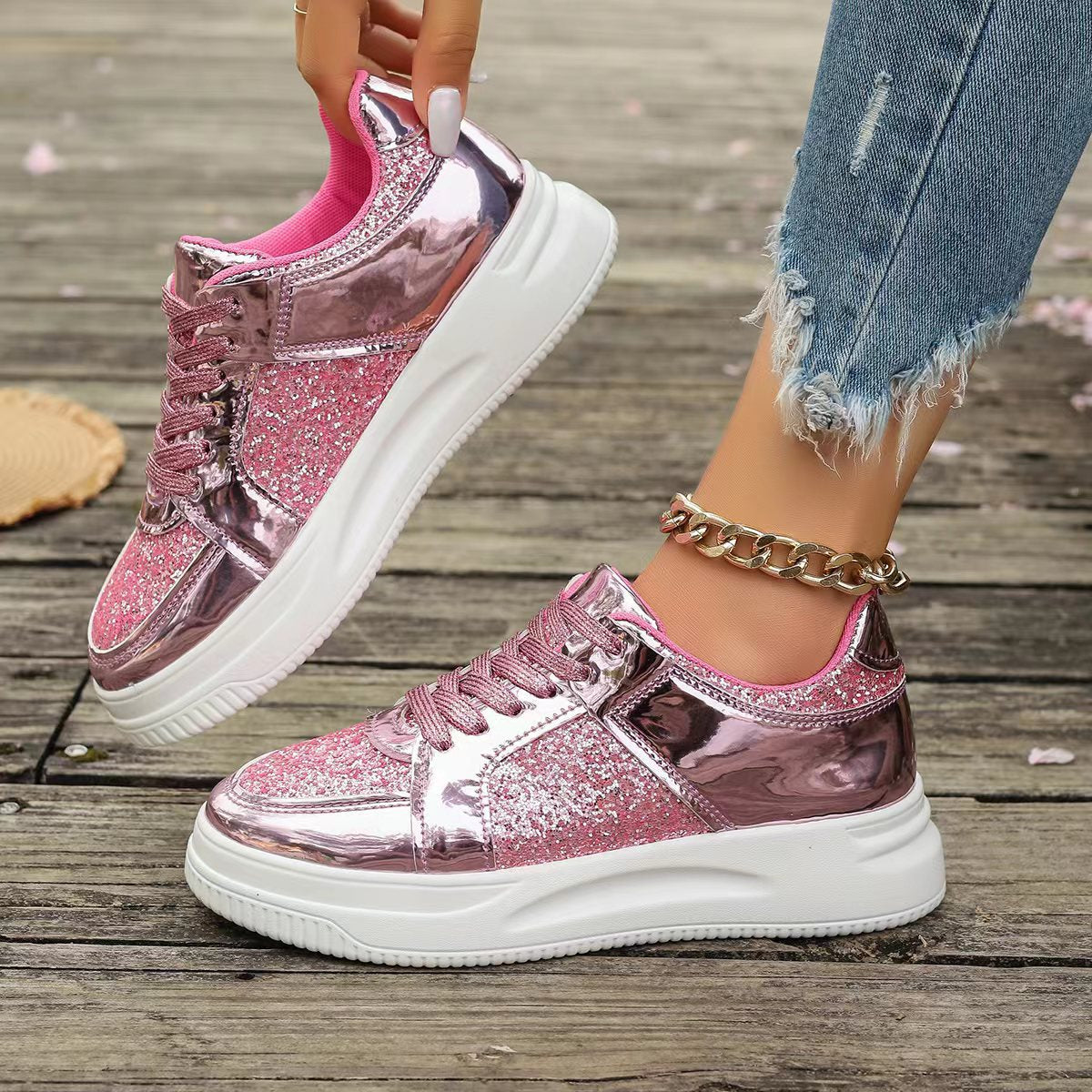 Dame Glamourøse Sneakers med funklende glimmer og højdæmpende sål Stilla