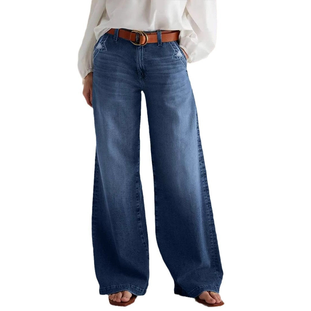 Dame brede jeans i boho-stil med høj talje og komfortabel pasform Stilla