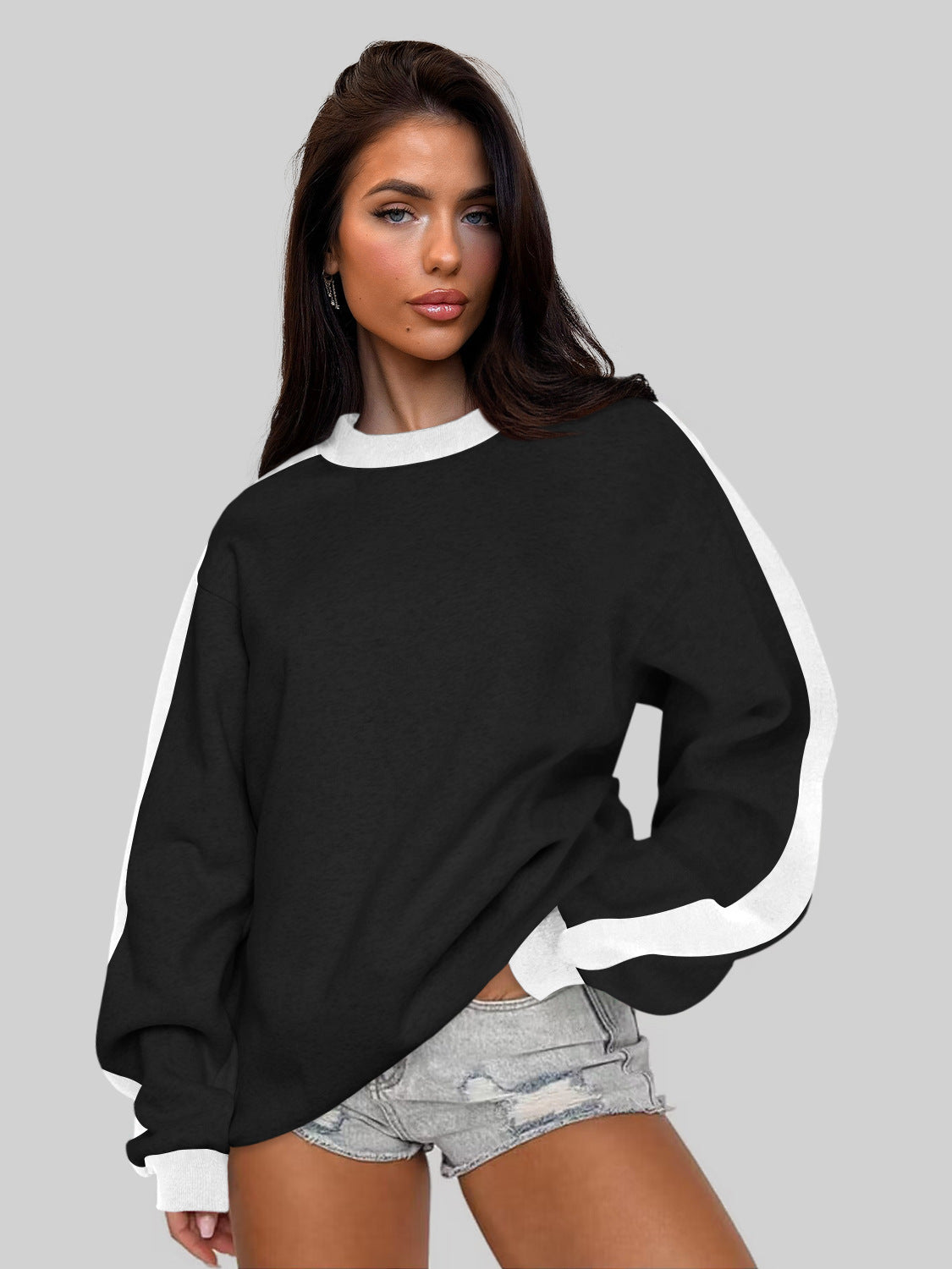 Dame mode sweatshirts med kontrastærmer Stilla