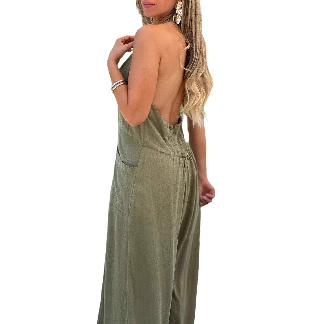 Dame jumpsuit med knapliste og vide ben Stilla