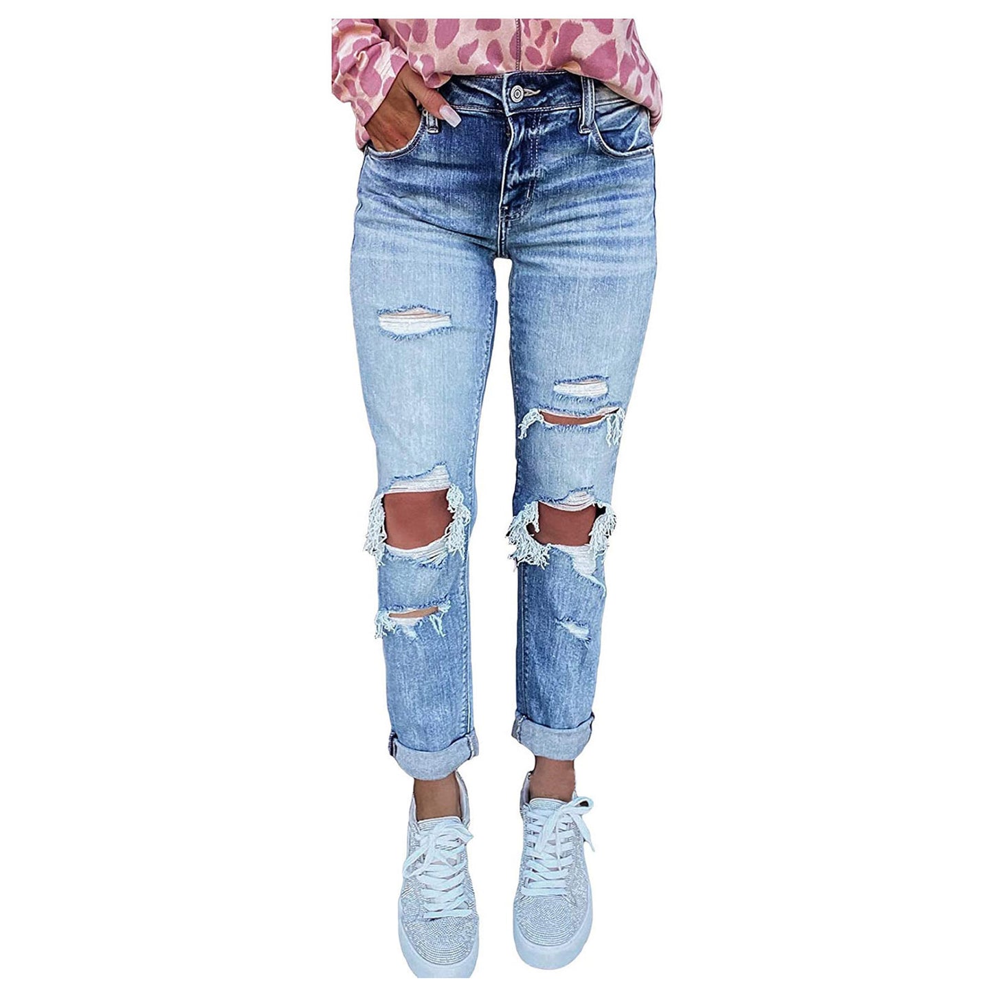 Femme High-Rise Distressed Boyfriend Jeans Stilla