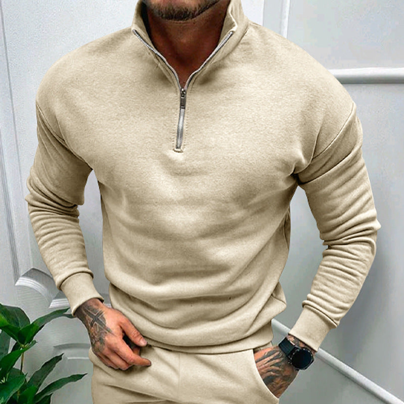 Herrer sporty fleece-pullover med halv lynlås og moderne ståkrave Stilla