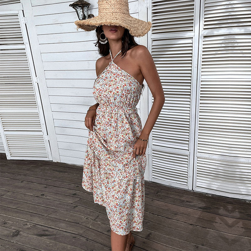 Dame Floral Maxi Kjole med elegant bundet U-udskæring Stilla