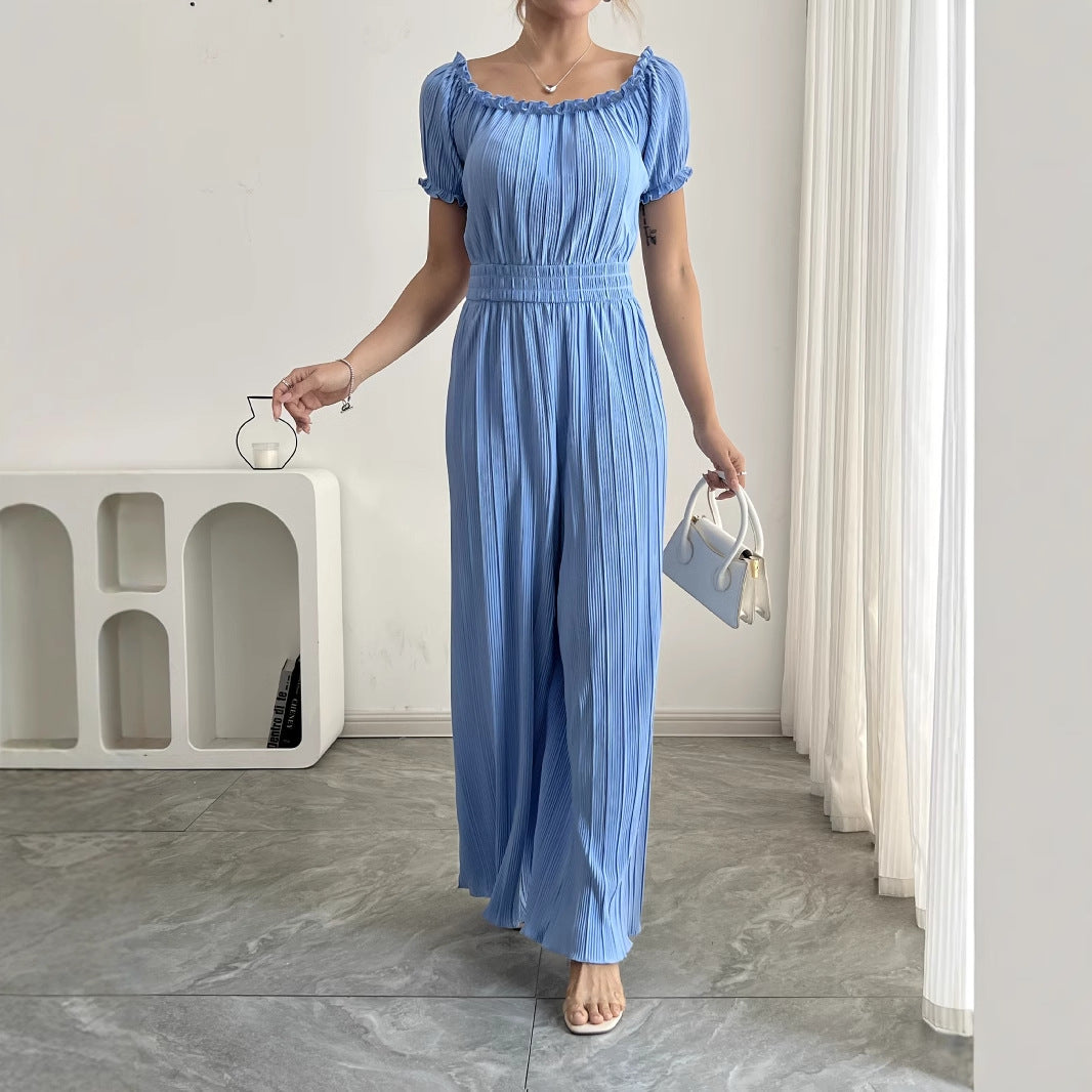 Dame Plissé- jumpsuit med elastisk talje og raglanærmer Stilla