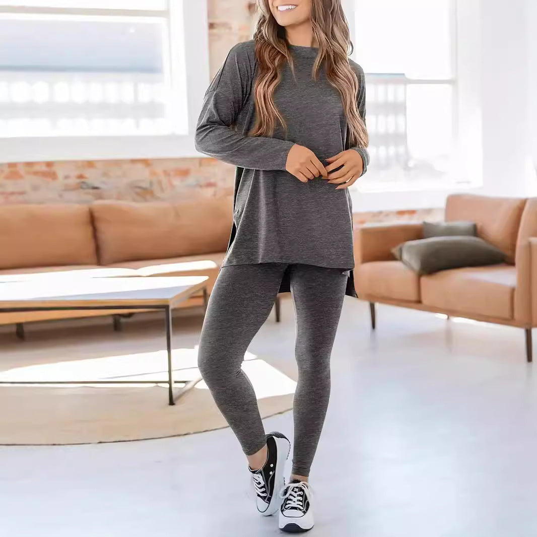 Dame Sporty Lang Tunika Bluse og Leggings Sæt Stilla