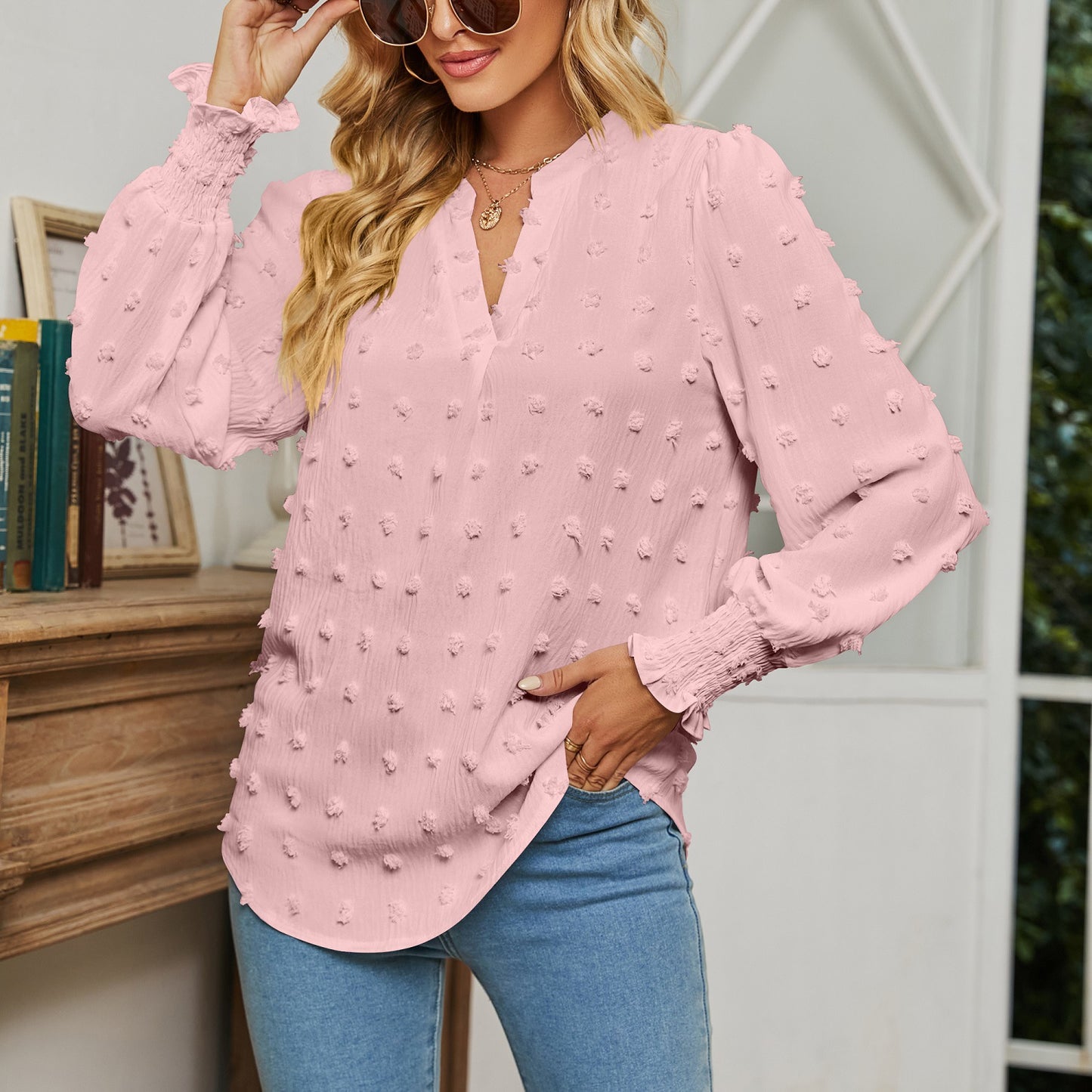 Dame elegant bluse med reliefagtige detaljer WP