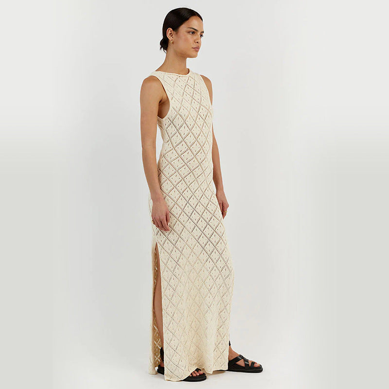 Dame Strik-Maxelegant kjole med gennembrudt design Stilla