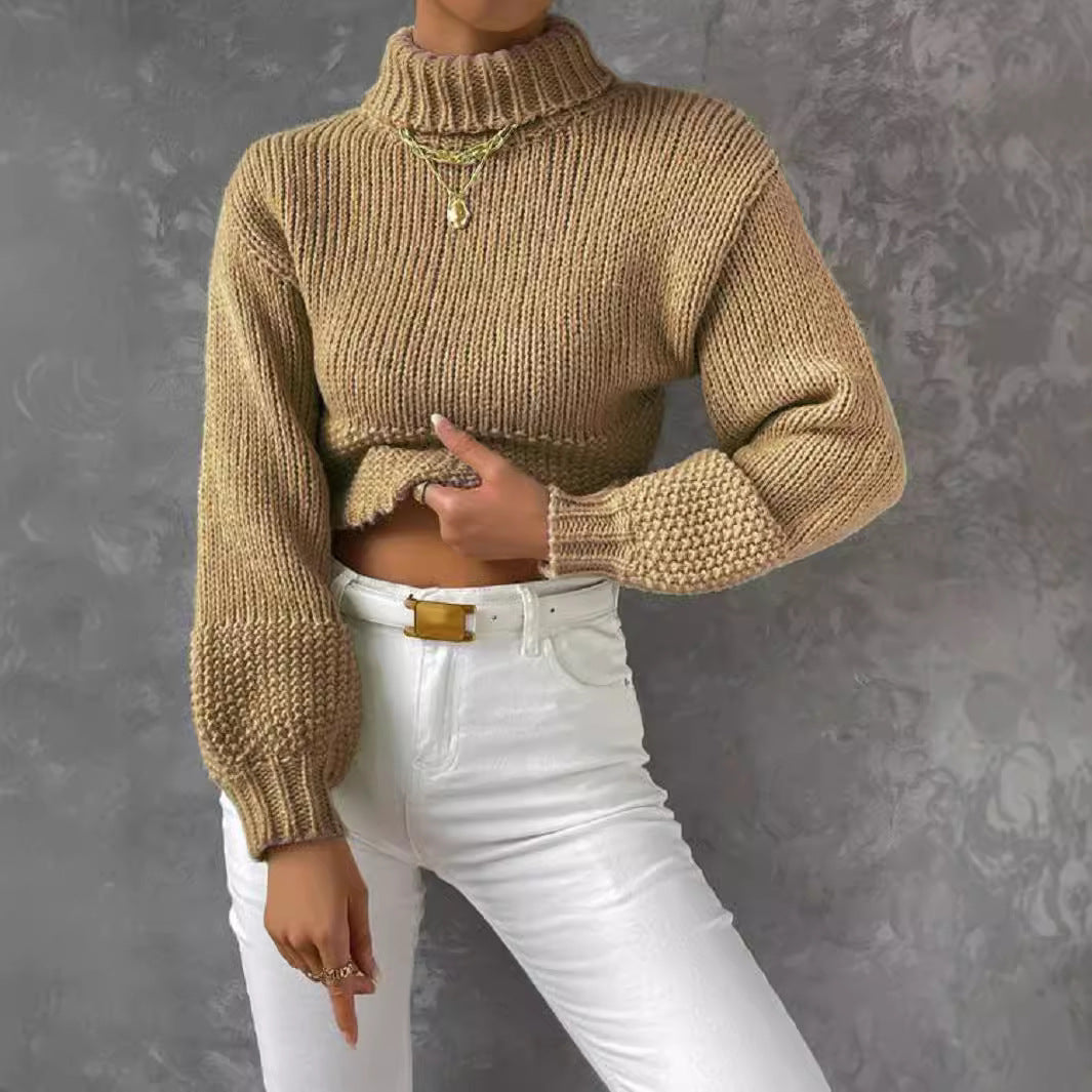 Dame trendy pullover med høj lukket krave og voluminøse ærmer Stilla