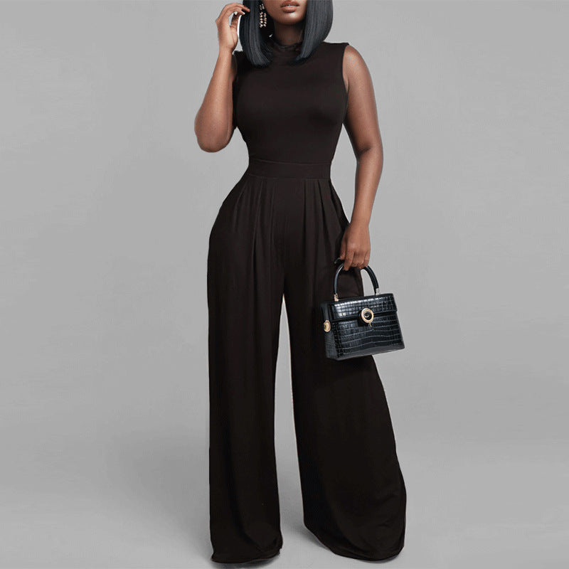Dame elegant jumpsuit med bred ben og lukkede skuldre Stilla