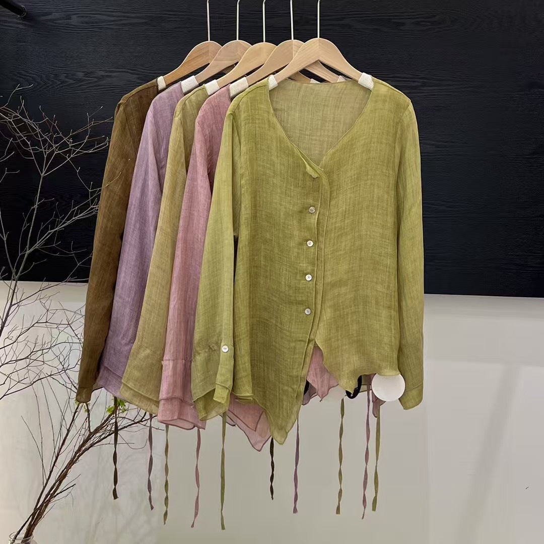 Femme Letvægts Button-Up Skjorte med asymmetrisk Kant Stilla