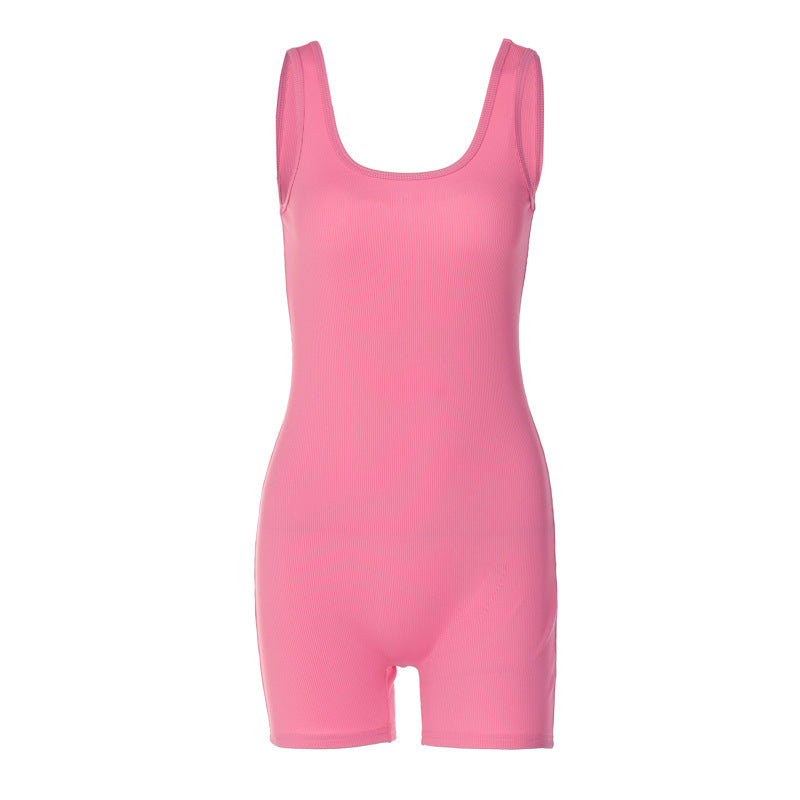 Dame figurbetonet kort jumpsuit med enkel skæring og trendy ribstruktur Stilla