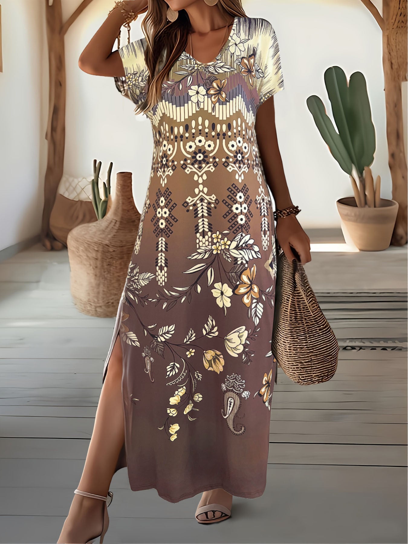 Dame Elegant Blomstermønster Maxikjole Stilla