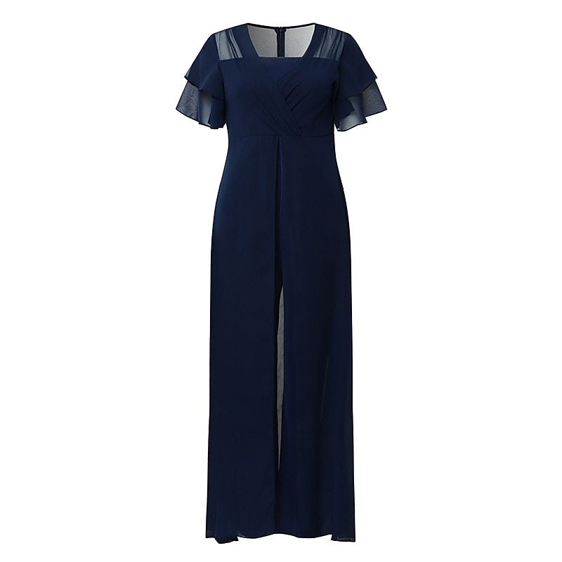 Dame Elegant Palazzo-jumpsuit med svajende ærmer og gennemsigtige indsatser Stilla