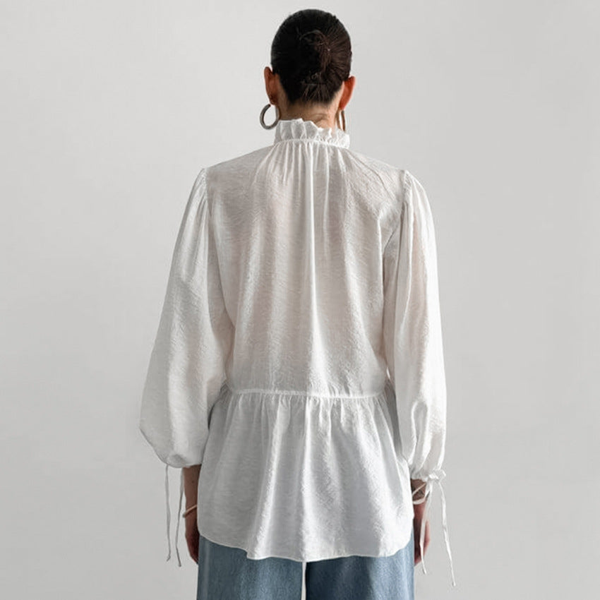 Dame ruches blouse med lange ærmer og elastisk kant Stilla