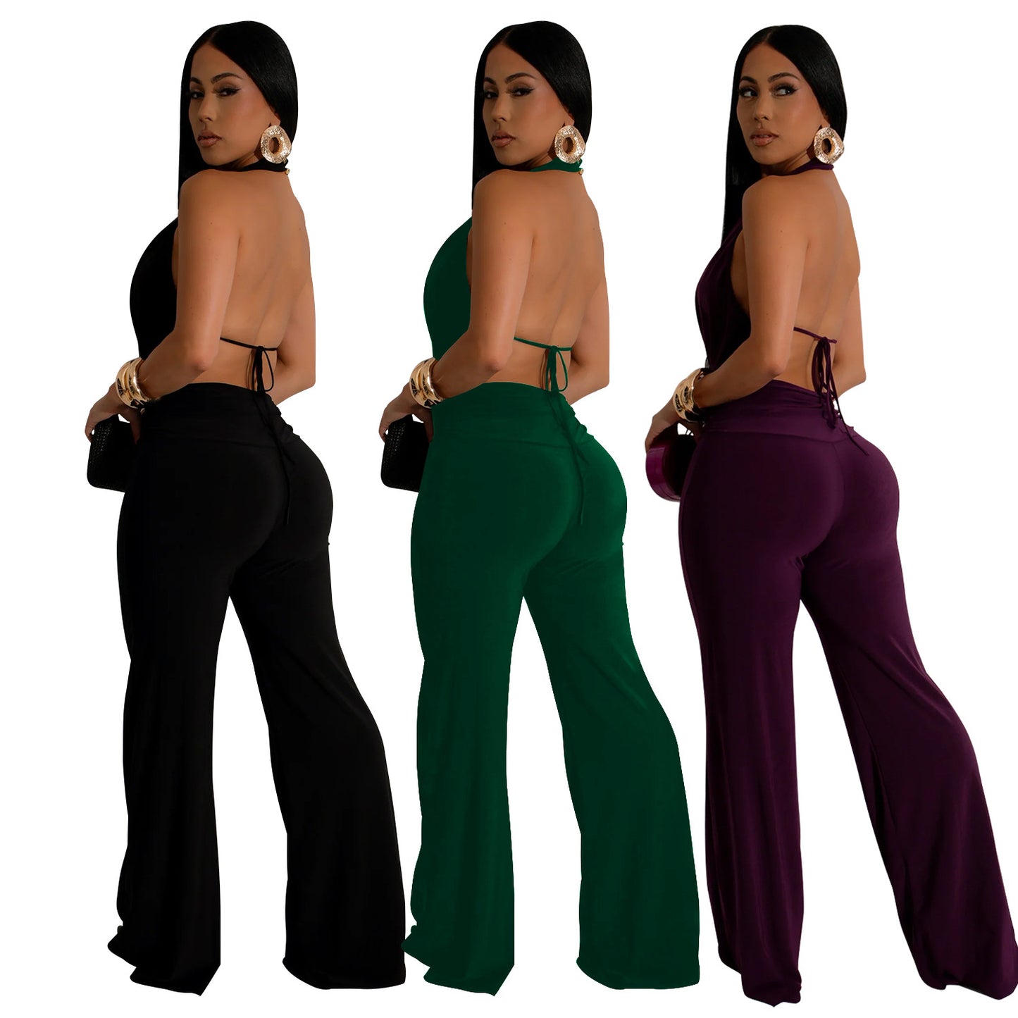 Dame Elegant Jumpsuit med dyb V-udskæring og flydende materiale Stilla