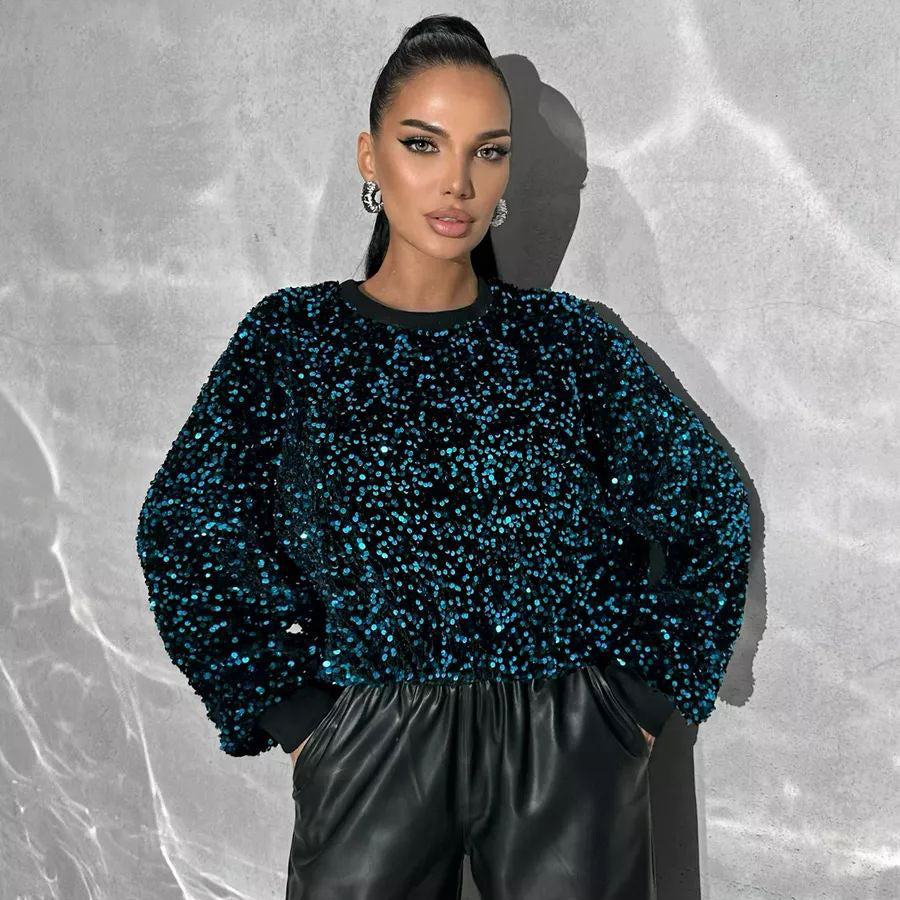 Dame Glitrende Pullover med oversized snit og funklende rhinsten Stilla