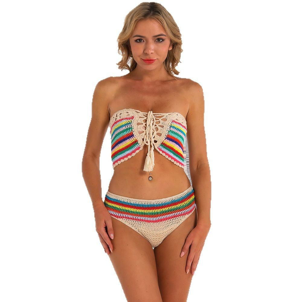 Dame Cropped Hækletop og Bikini shorts Sæt Stilla