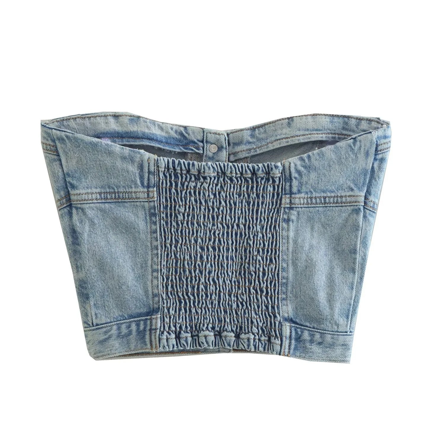 Dame afslappet cropped jeansjakke med strikket oversized ærme Stilla