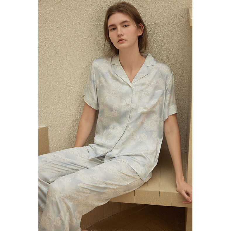 Dame Lækkert Satin Pyjamas Sæt med Florale Accentuer Stilla