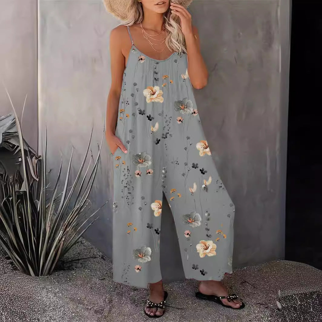 Stilla | Afslappet Sommer Print Uden Ærmer Bred Ben Jumpsuit