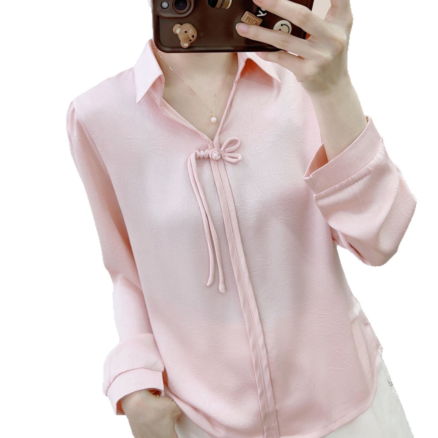 Dame elegant bluse med dekorativt bånd og kvalitetsstof Stilla