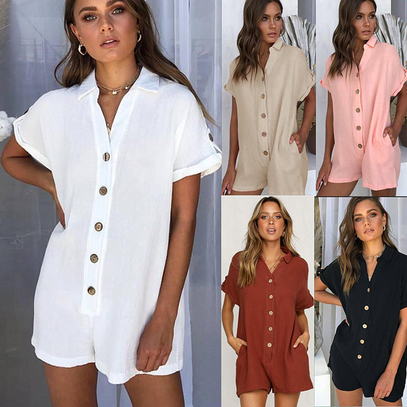 Dame afslappet kort jumpsuit med knaplukning og lommer Stilla