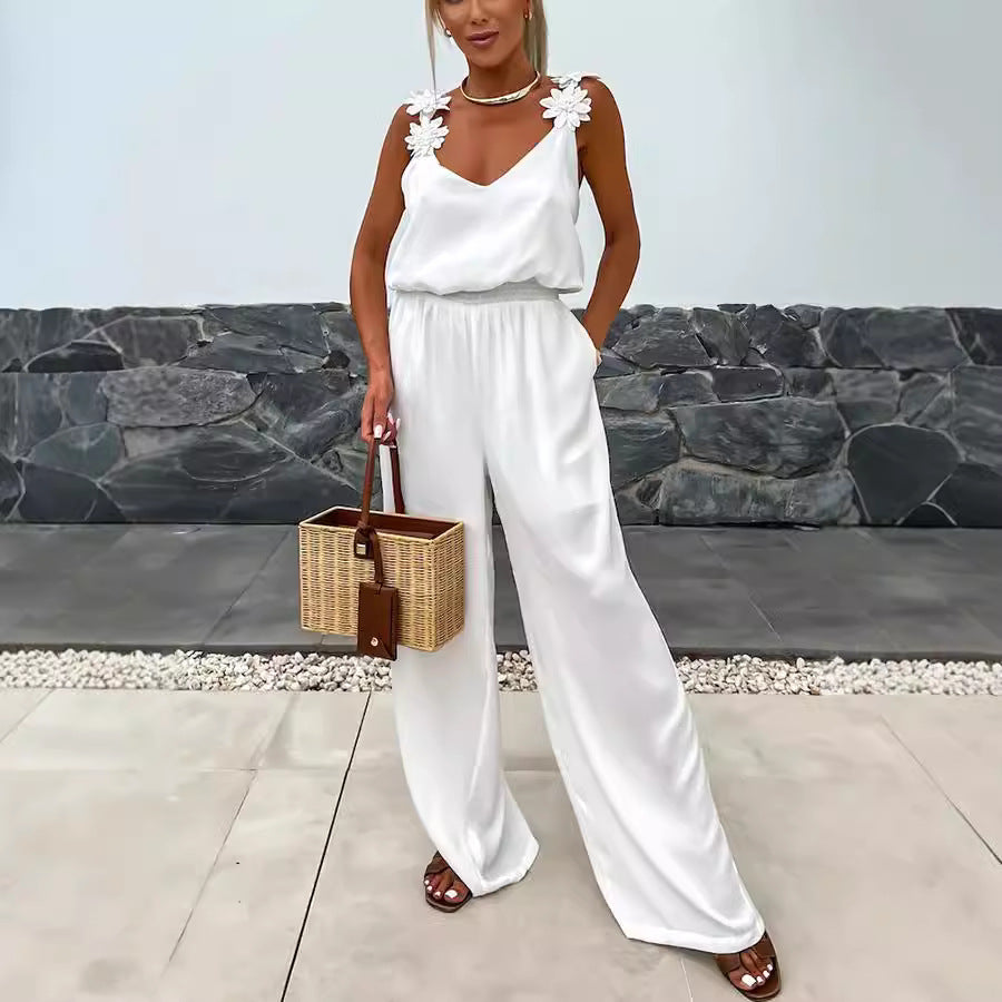 Dame jumpsuit med elegante blomsterapplikationer Stiila
