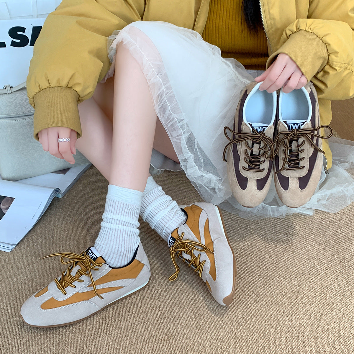 Femme SUEDE Snøre Retro Sneakers Stilla