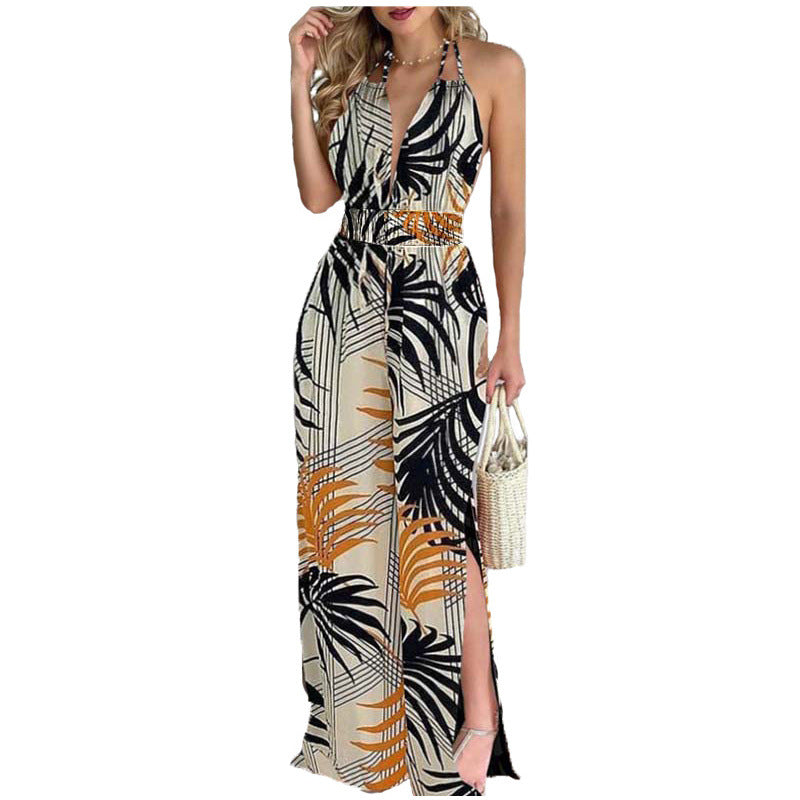 Dame Tropisk Print Halter Jumpsuit Stilla