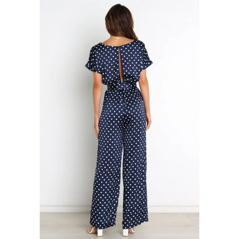 Dame jumpsuit med vidde bukseben og elegant bindebælte Stilla