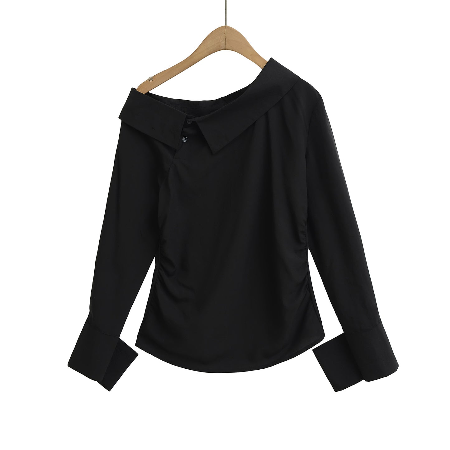 Dame Elegant Bluse med asymmetrisk krave og dæmpet drapering Stilla