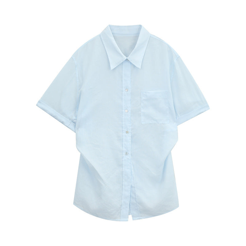 Dame afslappet kortærmet skjorte med oversized snit og brystlomme Stilla