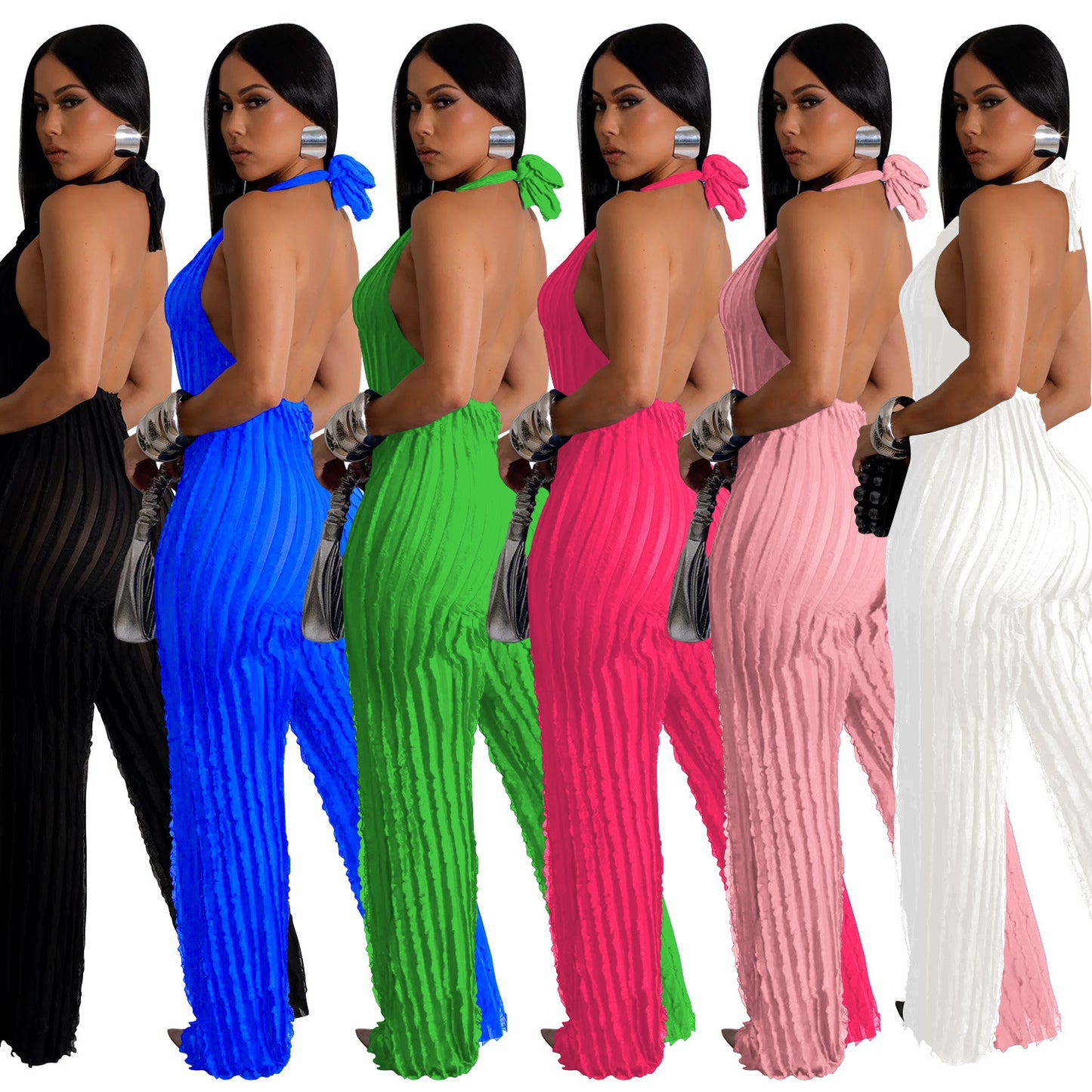 Dame Elegant Jumpsuit med dyb V-udskæring og plisserede detaljer Stilla