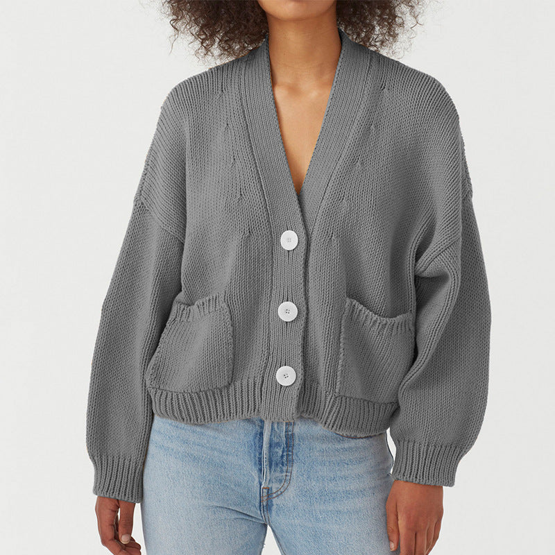 Dame afslappet strik cardigan med store lommer og knaplukning Stilla