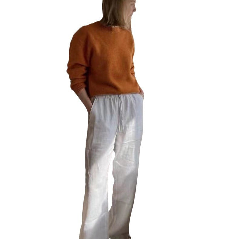 Damer casual linnedbukser med elastisk talje og bredt skåret ben Stilla