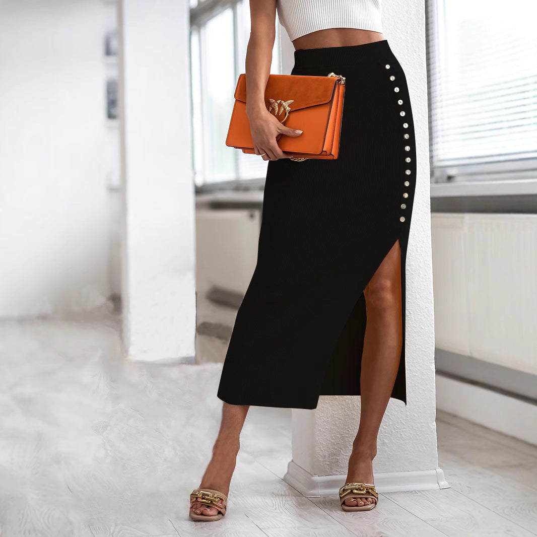 Dame wrapper nederdel med side slids og elegante knapdetaljer Stiila