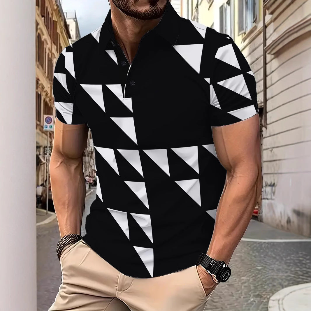 Herrer polo T-shirt med moderne geometrisk design Stilla