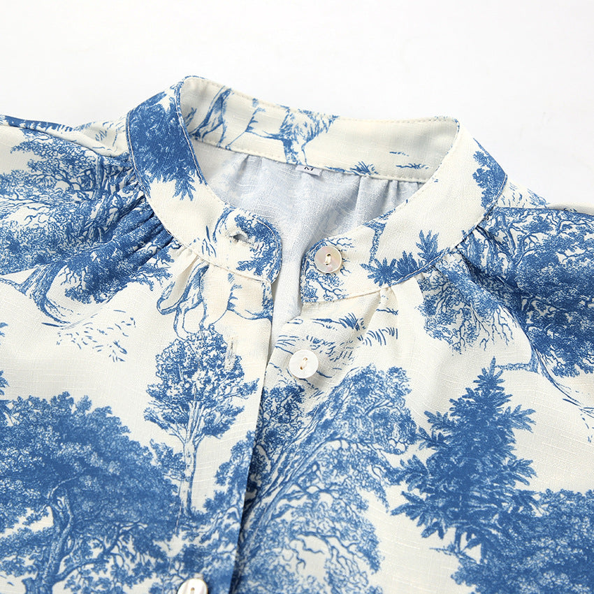 Dame skjorte bluse med floralt motiv og afslappet snit Stilla