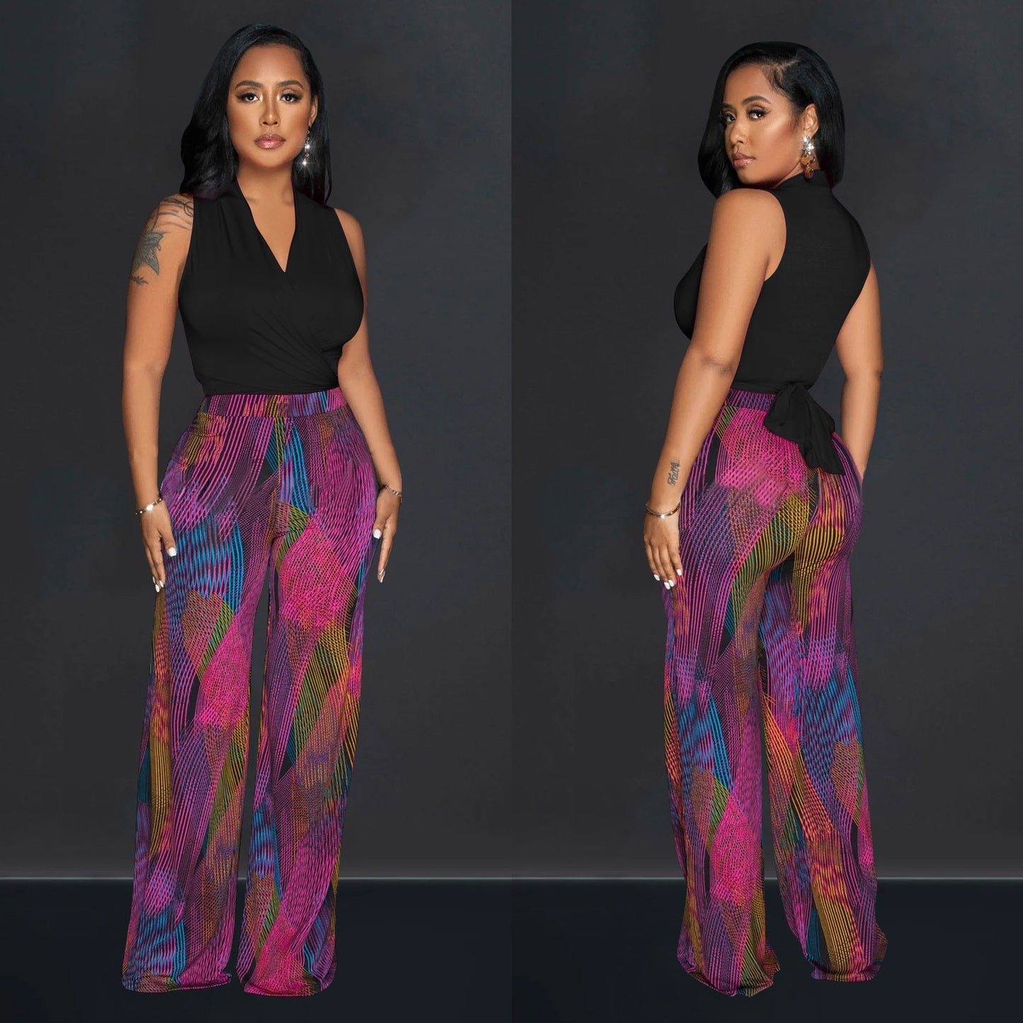 Dame Elegante Jumpsuit med indviklet overdel og bredt ben Stilla