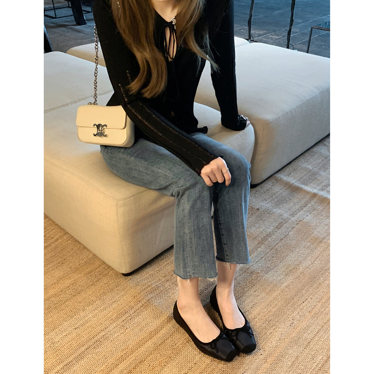 Dame klassisk Ballerina Flats med bånddetalje Stilla