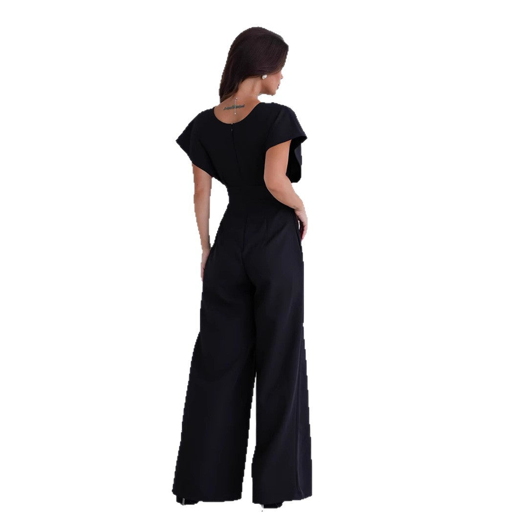 Dame Elegant Jumpsuit med dyb V-udskæring og bredt ben Stilla