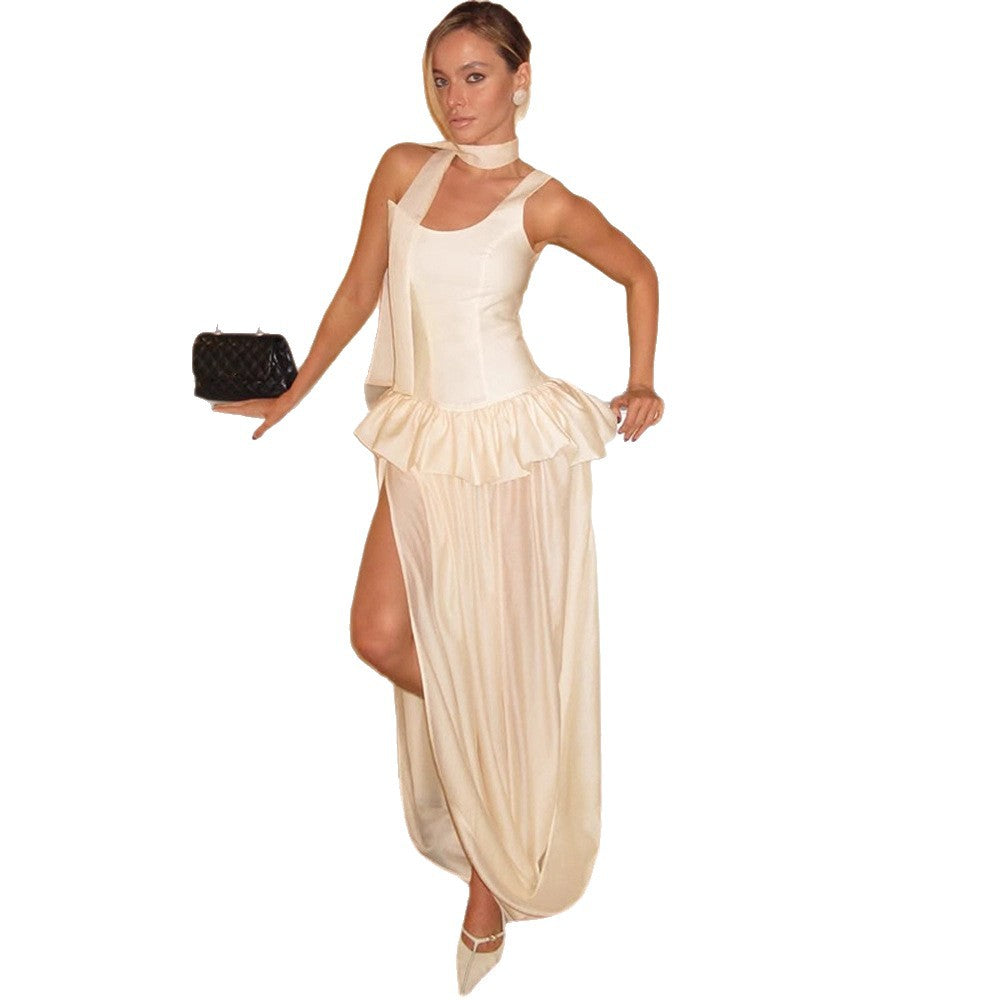 Dame Eksklusiv Maxikjole med voluminøs Flæsekant Stilla