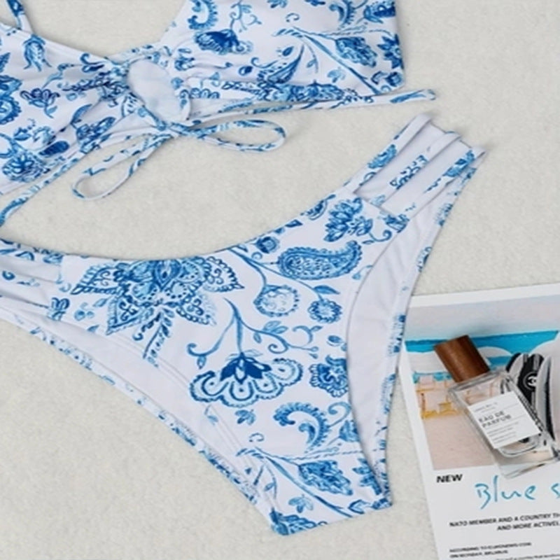 Dame justerbar bundet blomster-bikini-sæt Stilla
