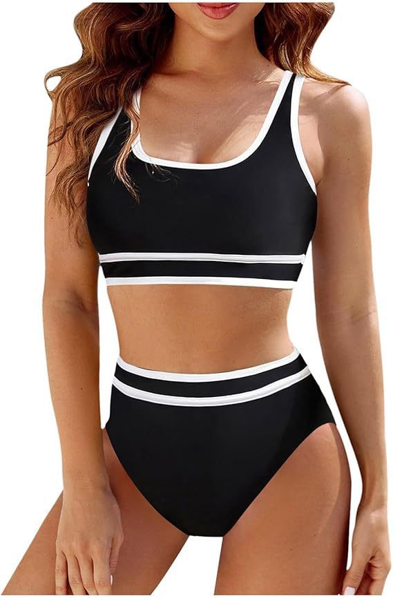 Dame Sporty Bikini-sæt med høj talje og kontraststriber Stilla