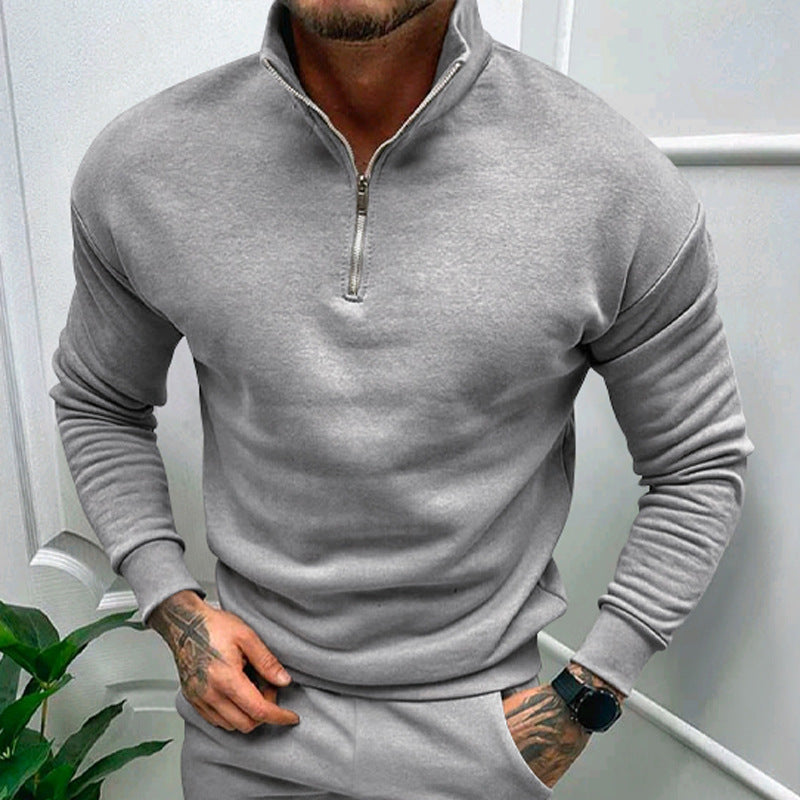 Herrer Fleece-Pullover med halv lynlås og moderne snit Stilla